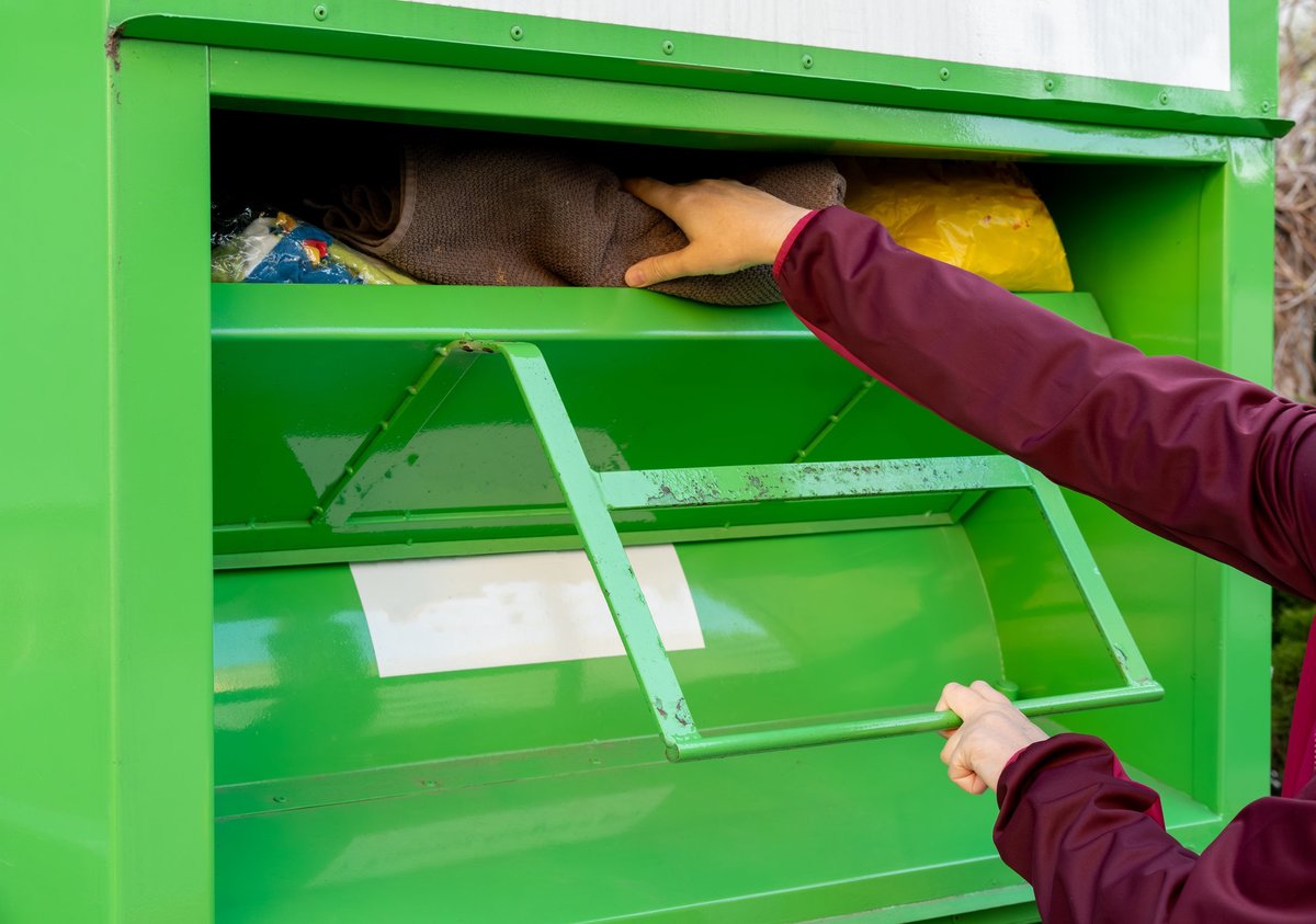 A clothes donation bin where Garage Gleam drops off donated items at a local charity